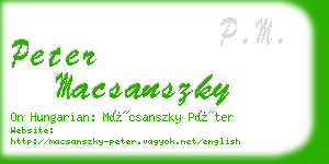 peter macsanszky business card